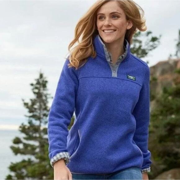 L.L. Bean Tops - L.L. Bean Quarter Snap Knit Fleece Sweater Jacket Blue Women's XS Petite